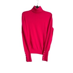 Pink cowl/ turtleneck sweater with‎ pearl detailing, size large